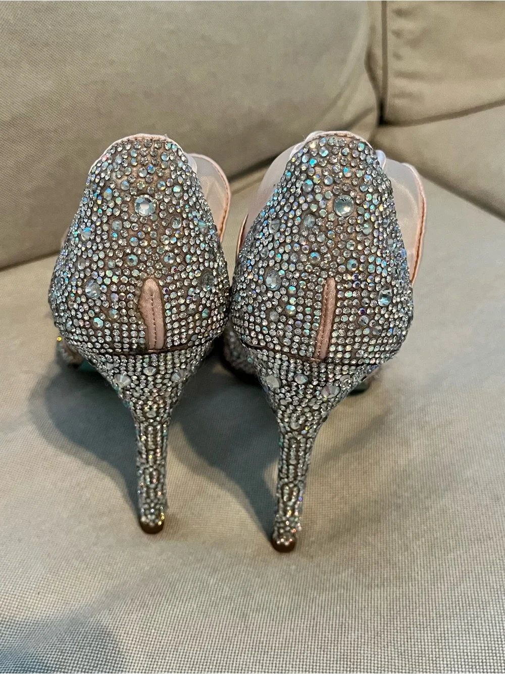 Embellished Pink Rhinestone High Heels with Ankle Ribbon